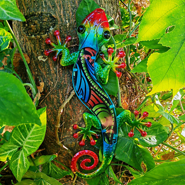 Home Garden Decoration Metal Lizard Wall Art for Outdoor Statues Sculptures Miniatures Ornaments Patio Yard Bedroom Decor